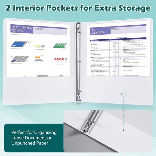 Heture 0.5 Inch 3 Ring Binder - 12 Pack Clear View, PVC-Free, Holds 100 Sheets, Durable White for Office & School
