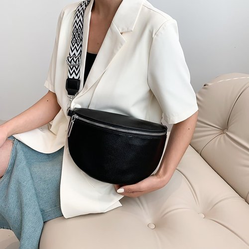 Plus Large Paragraph Waist Bags Chest Bag Large Capacity Travel Bag Soft Leather Korean Version Of The (Black, One Size)