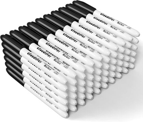 Cloudriver Black Permanent Markers - Fine Tip, Quick Drying & Fade Resistant | 60-Pack Set for Plastic, Wood, Metal & Glass