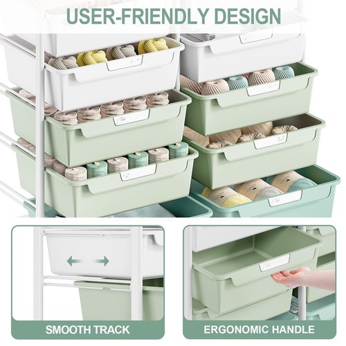 Rolling Storage Cart with 10 Large Drawers, Utility Cart with Wooden TableTop for Craft Organizers, Art Supply Storage, Home Office Organization, Cart with Wheels for Classroom, School, Green
