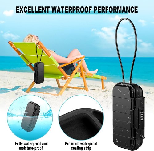 HUANLANG Portable Safe Lock Box - Waterproof Mini Travel Safe with Combination Lock | Ideal for Beach, Dorm, Hotel, and Home