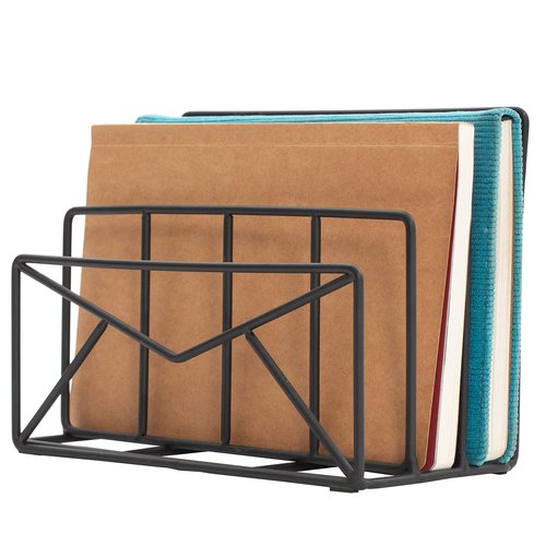 MyGift 3 Slot Modern Black Metal Wire Freestanding Desk Mail Sorter with Envelope Design, Office Desktop Letter, File, and Bill Compact Storage Organizer