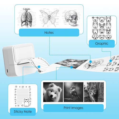 KNAON Bluetooth Sticker Printer with 1 Roll of Sticker Paper, Y2C Mini Sticker Maker Machine, Pocket Thermal Label Maker Machine with Tape for DIY, Notes, Photos – Ideal Gift for Kids&Crafter, White