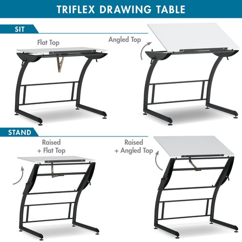 SD STUDIO DESIGNS Triflex Drawing Table, Sit to Stand Up Adjustable Office Home Computer Desk, 35.25" W X 23.5" D, Charcoal Black/White