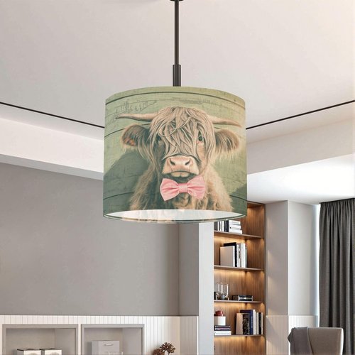 Sage Green Lampshades Farmhouse Lamp Shades set of 2 Charming Highland Cow Vibrant Pink Bow Tie Light Shade for Table Lamps Floor Lamps Drum Lamp Shades Pendant Light Shade Replacement