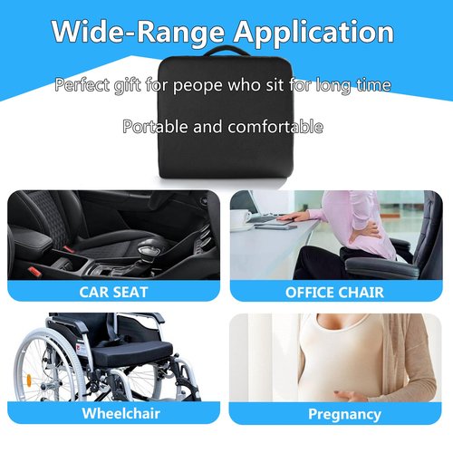 YOUFI Extra Thick Large Seat Cushion -19 X 17.5 X 4 Inch Gel Memory Foam Cushion with Carry Handle Non Slip Bottom - Pain Relief Coccyx Cushion for Wheelchair Office Chair (Black (1PACK))