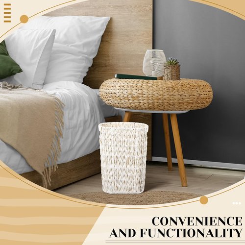 LOYIM 2 Pcs Wicker Trash Can 5 Gallon Waste Basket Bathroom Garbage Can White Narrow Waterproof Wicker Trash Basket for Bedroom Office Bathroom