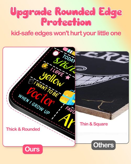 JMHACHY Double-Sided First Day & Last Day of School Sign with Markers Included - 12×10 Inch Reusable Back to School Chalkboard for Kids, Preschool, Kindergarten - Durable & Easy to Clean