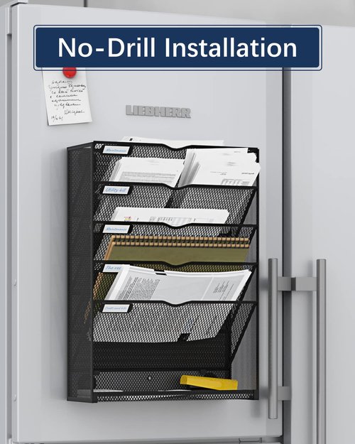 Vdamu 6-Tier Magnetic File Holder - No Drilling Installation File Organizer, Large Capacity Magnetic File Holder for Refrigerator, File Cabinets, Whiteboard, Office, Kitchen