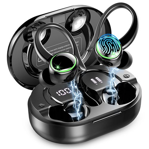 Wireless Earbuds, 2025 Bluetooth 5.4 Headphones Sports, 50H Playback Over-Ear buds with ENC Noise Cancelling Mic, Deep Bass Fitness Earphones with Earhooks, IP7 Waterproof Headset for Gym Workout
