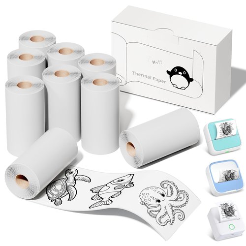 HiHTV 9 Rolls Compatible with Anycash S1/iDPRT S1/Cudinham X6/Cabaro/HuiJuKeJi X5/JEPEE C9/PeriPage A6/Vretti TP6S Mini Sticker Printer Photo Paper, 57 x 30mm Thermal Printer Paper White Self-Adhesive