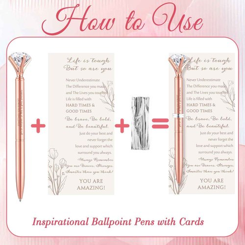 Supervitae 40 Sets Boss Day Gifts Bulk Pink Ballpoint Pens with Inspirational Cards and Ties Employee Appreciation Gifts for Women Boss Coworker Staff Thanksgiving Party Favors (Diamond)