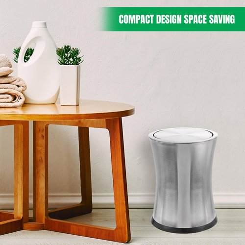 Bennett Swivel-A-Lid Small Trash Can, Stainless Steel Attractive 'Center-Inset' Designed Wastebasket, Modern Home Décor, Round Shape (Silver)