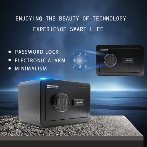 Yeetenolov Small Safe Box, Lock Box for Money, Jewelry, Documents and Guns, 0.5 Cubic Feet Digital Security safes for Home, Hotel, or Business, black, 11.8" L x 7.9" W x 7.9" H