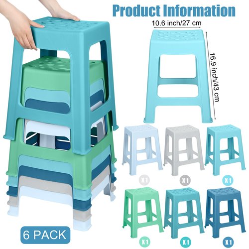 TURSTIN 6 Pack Plastic Stools 16.9 Inch Nesting Stools 6 Color Portable Backless Bar Stool Flexible Seating Chairs for Classroom Office Home