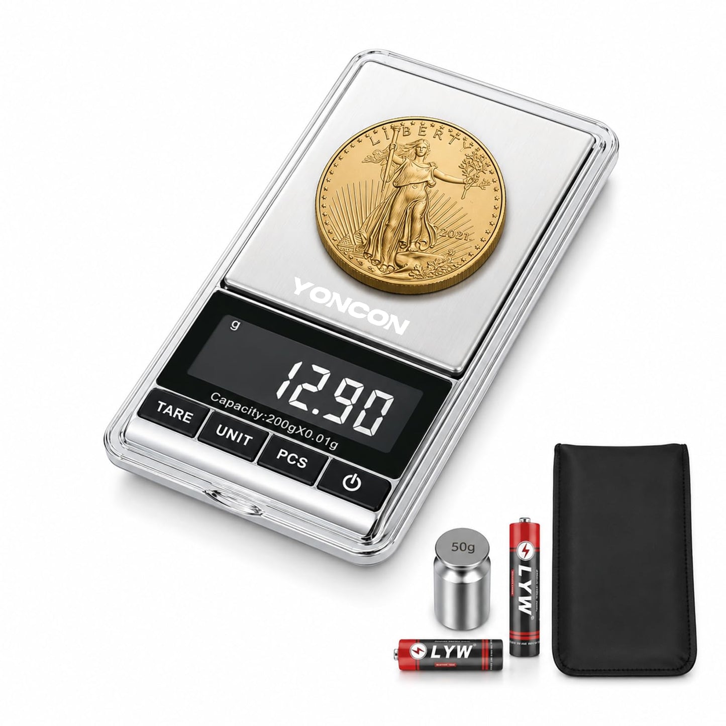 YONCON Digital Coin Scale, Gram Scale 0.01g Accuracy for Coin Collectors, Bank Tellers and Home Use, Ideal Scale for Gold and Jewelry, 200g Capacity with Calibration Weight