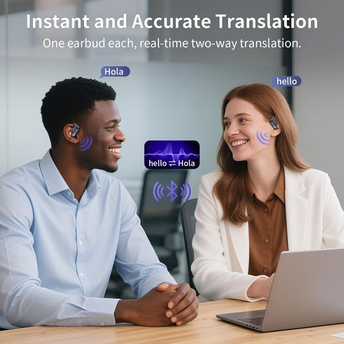 Skiennix AI Translation Earbuds - Real-Time 145 Language Translator | Open-Ear Bluetooth 5.4, 60H Battery, USB-C Fast Charge (Midnight Blue)