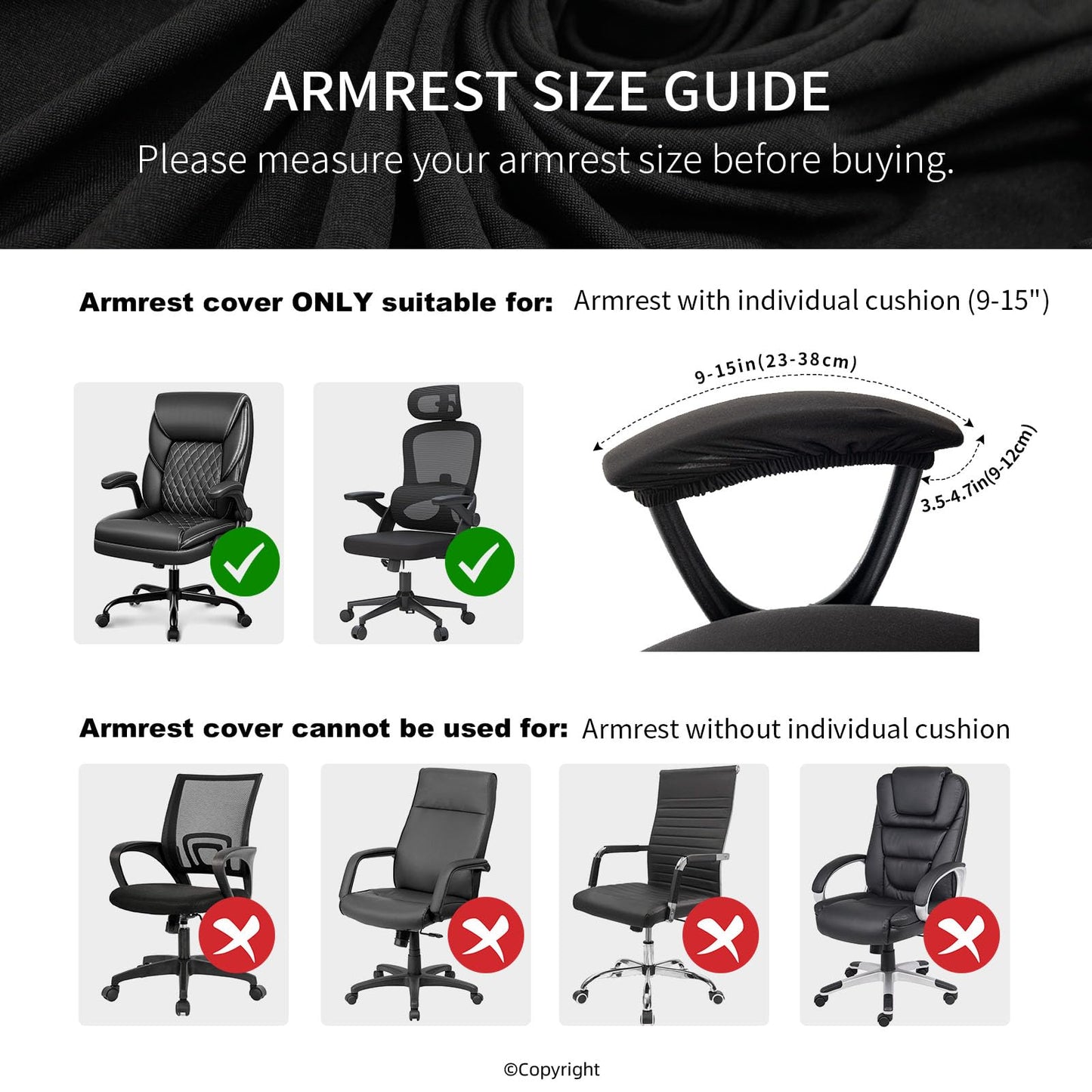 Stretch Computer Office Chair Cover with Armrest Covers Durable Zipper Universal Washable Removable Spandex Rotating Boss Chair Slipcovers Anti-dust Soft Desk Chair Seat Protector, Dark Gray