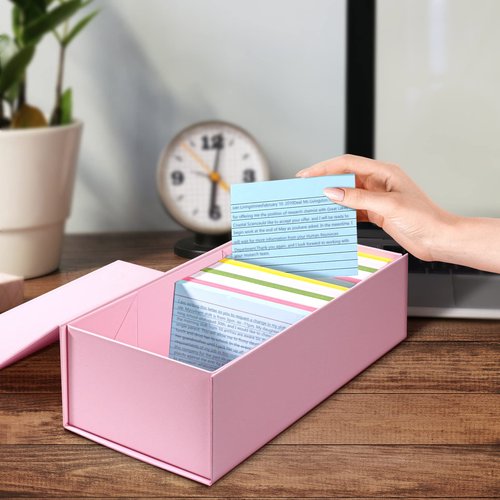 3x5 Index Card Holder Pink Card File Box Organizer, Hold 1200 3x5-Inch Flash Cards- 2 Pack Pink