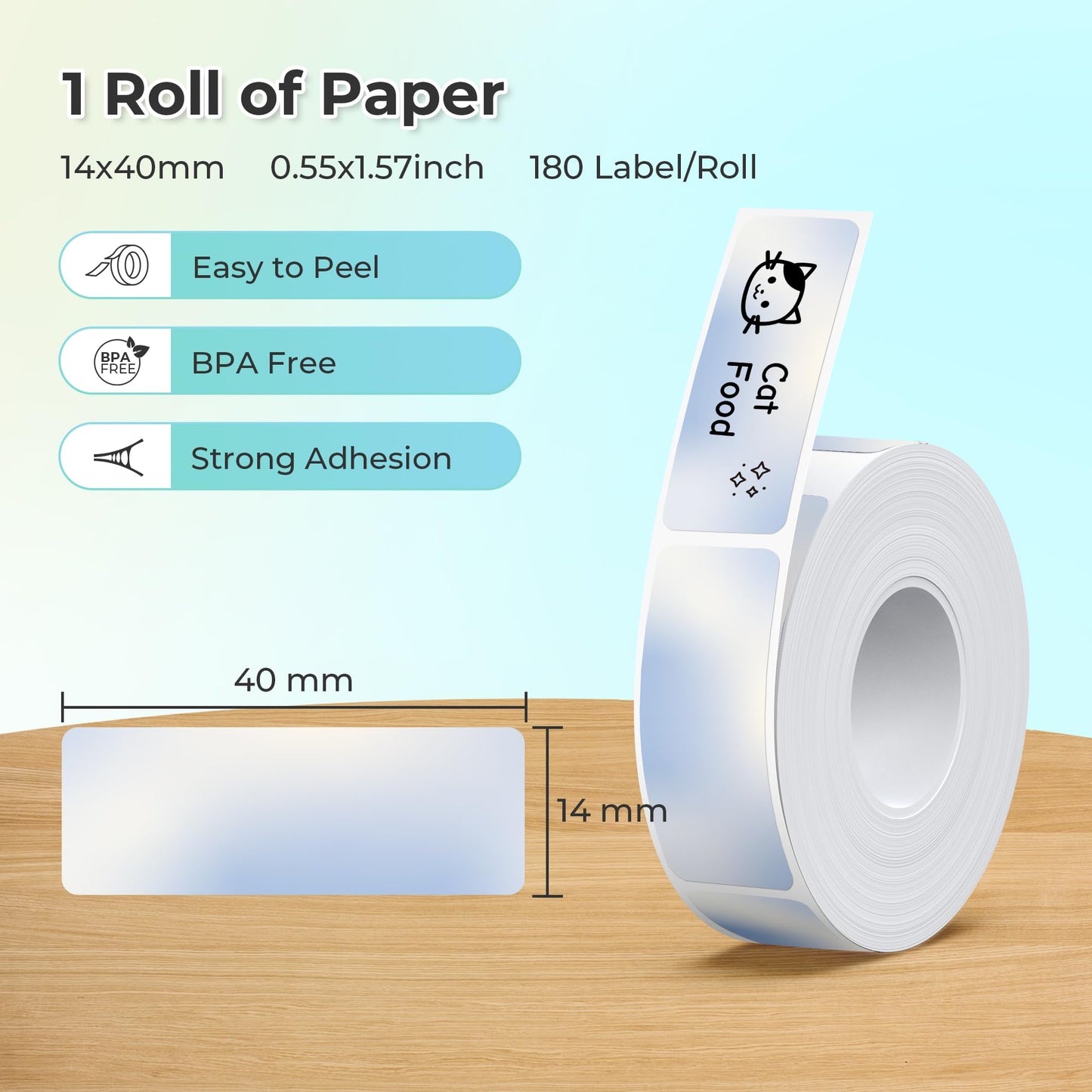 Nelko Genuine P21 Label Maker Tape, Adapted Label Print Paper, 14x40mm (0.55"x1.57"), Standard Laminated Labeling Replacement, Multipurpose of P21 Label Maker, 180 Tapes/Roll, 1 Roll, Light Blue