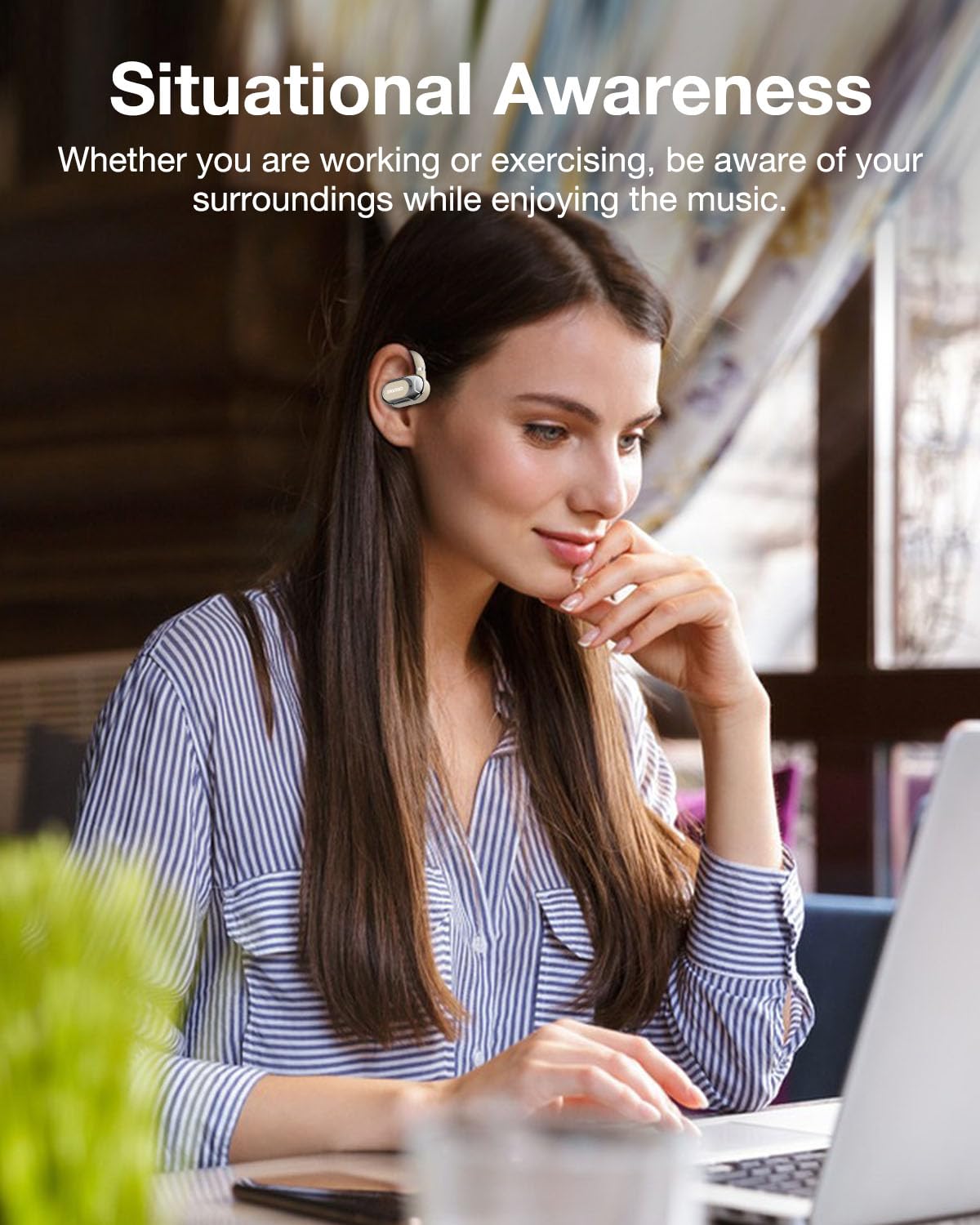 MOMOHO Open Ear Headphones, Open Ear Earbuds with Earhooks, Lightweight Air Conduction Earphones, Touch Control,Up to 37 Hours Power with Case, Sweat Resistant for Yoga,Workouts, Running