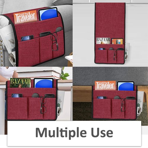 Joywell Sofa Armrest Organizer Couch Armchair Caddy Remote Control Holder for Recliner Non Slip TV Remote Caddy with 6 Pocket Storage for Magazine, Tablet, Phone, iPad, Burgundy