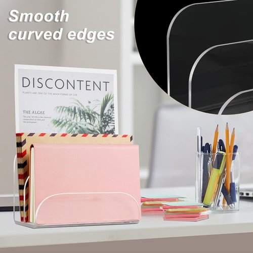 Skiennix Acrylic Mail Organizer - 2-Section Desk Organizer with File Sorter & Letter Holder