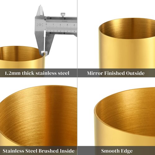 luvtree 2 Pieces Golden Round Stainless Steel 304 Pen Holder, Desk Pencil Organizer, Makeup Brush Storage, Kitchen Cutlery Holder, Multi-Purpose Office and Home Accessory