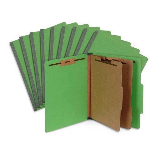 10 Green Classification Folders, 2 Divider, 2 Inch Tyvek expansions, Durable 2 Prongs Designed to Organize Standard Medical Files, Law Client Files, Office Reports, Letter Size, Green, 10 Pack