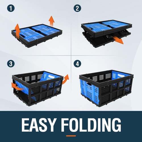 60L Portable Collapsible Storage Crate, Large Capacity Collapsible Milk Crate, Collapsible Crate, Practical Organizer for Heavy Duty Storage Crates for Bathroom, Office, Outdoor Garden