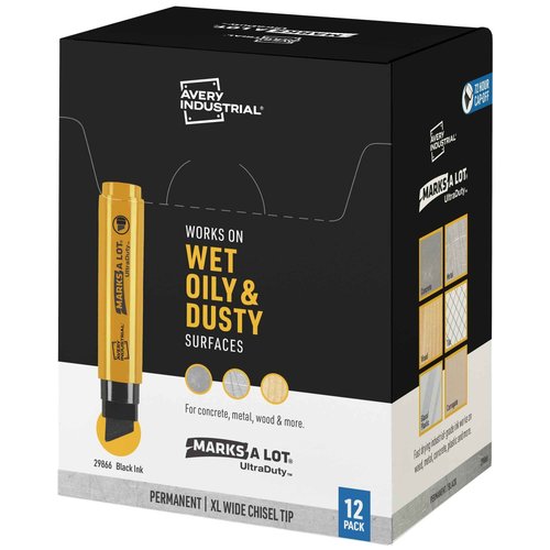 Avery Marks A Lot UltraDuty Permanent Markers, XL Wide 18mm Chisel Tip, Water Resistant, 12 Black Industrial Markers (29866)