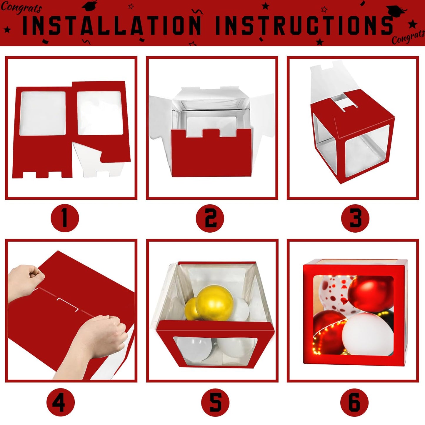 Graduation Decorations Class of 2026, Red and Black Graduation Decorations, Balloons Boxes (4PCS) with Letters 2026 GRAD So Proud of You, Congrats Grad Decorations for High School & College