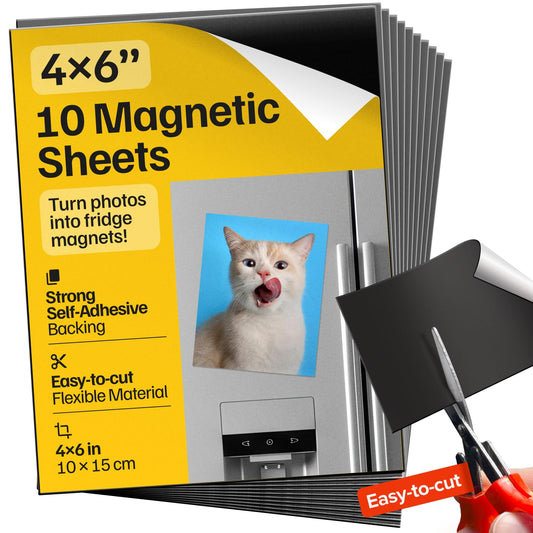 Strong Self-Stick Magnetic Sheets by [Brand Name] - Customizable Adhesive Paper for Photos & Crafts | 10 Pcs (4x6”/10x15cm)