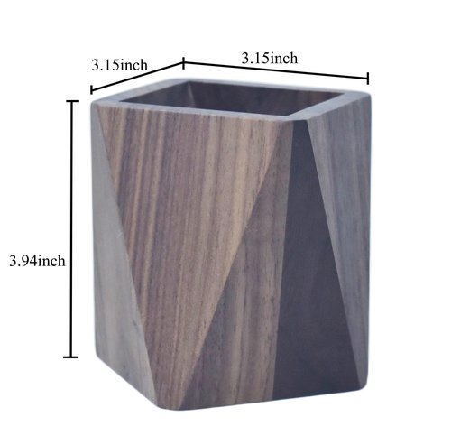 Kuncottz Black Walnut Wooden Desk Organization Pen Holder, Stationary Pen Organizer Dual-Purpose Art Supply Pencil Cup Holder for Office, School, Home