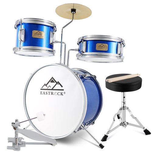 EASTROCK Kids Drum Set, 3 Piece 14'' Junior Drum sets for Drummer,Beginner, Drum Set for 5-7 Years Old with Adjustable Throne,Cymbal,Pedal,Drumsticks (Dark Blue)