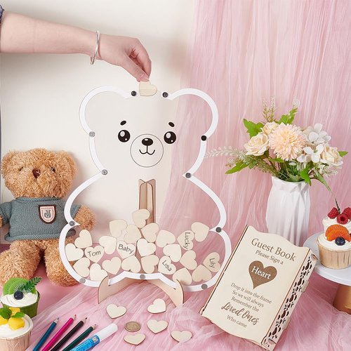 UNICRAFTALE Bear Baby Shower Guest Book Alternative Baby Shower Decorations with Wooden Stars for 30 Guests Sign Picture Frame Pregnancy Keepsake for Soon to Be Moms Wedding Birthday Party Keepsake