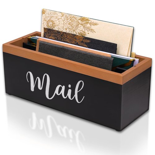 100% Real Wood Mail Organizer for Countertop, Dual-Sided MAIL Script Design, Mail Holder for Office, Desk, Entryway Table, Rustic Farmhouse Style, Great Home Decor Gifts
