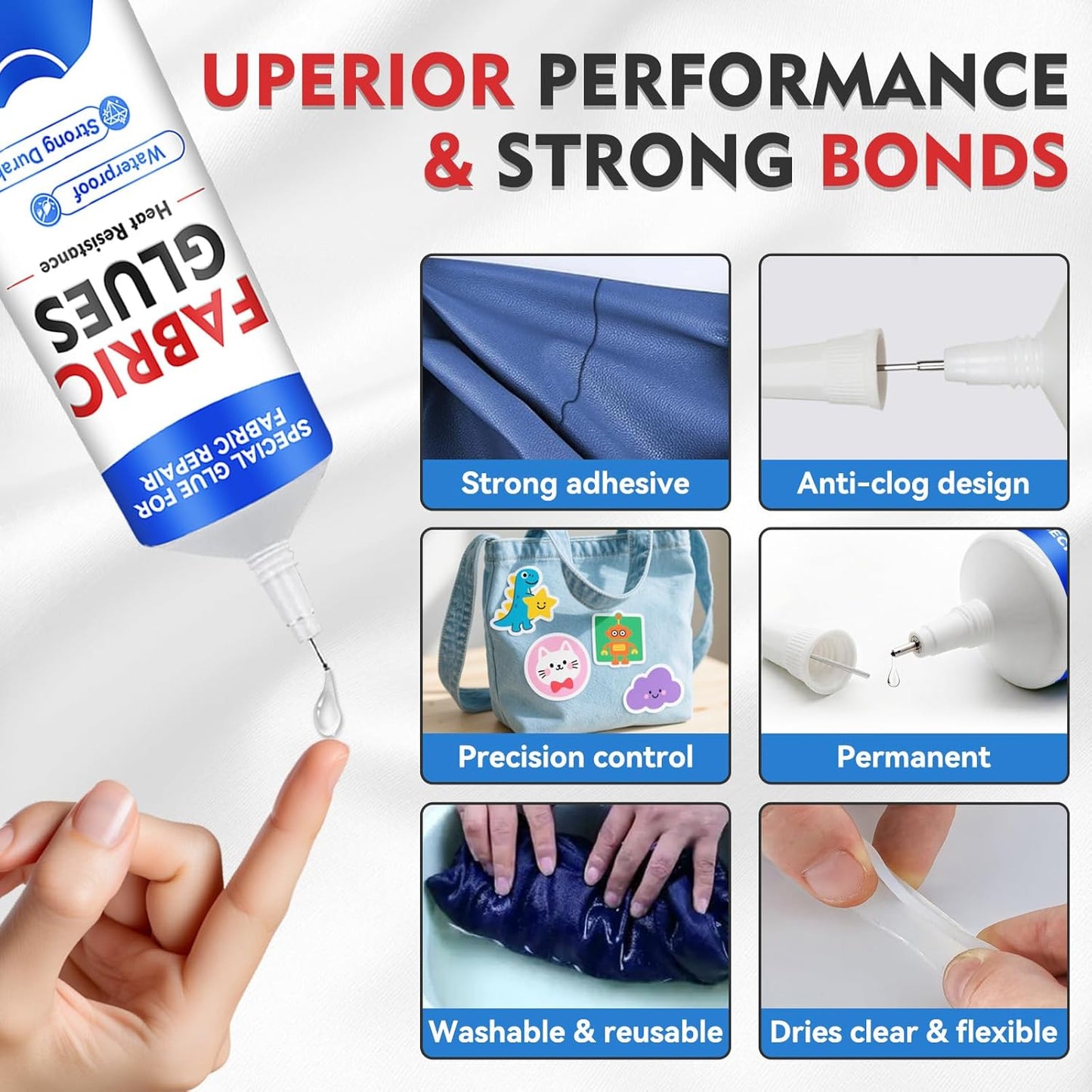 Skiennix Fabric Glue - Permanent 50 ML Washable Clear Adhesive for Clothing, Denim & Textiles