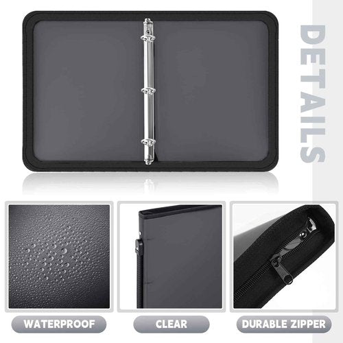 Teling 8 Pcs Zipper Binders with 3 Ring Zipper Binder, Refillable Plastic Clear File Organizer Planner for Projects, Assignments, Memos, School Work (1.5 Inch,Black)