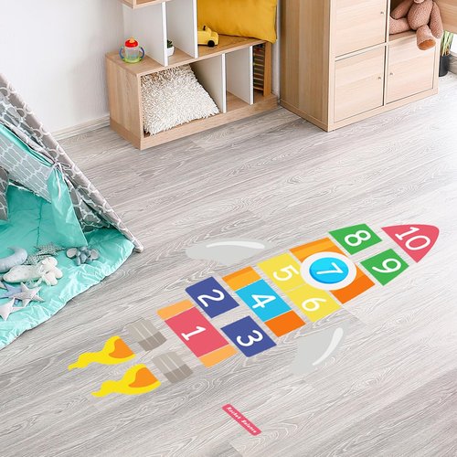 vanco-up Hopscotch Floor Stickers Numbers Game Rocket Pathway Floor Sticker Peel and Stick Floors Hopscotch Decals for Classroom Kids Girl Boy Nursery Playroom