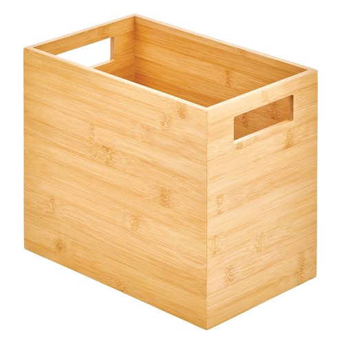 mDesign Rectangular Bamboo Trash Can Wastebasket, Garbage Container Bin - Built-in Handles - for Bathrooms, Powder Rooms, Kitchens, Home Offices - Natural