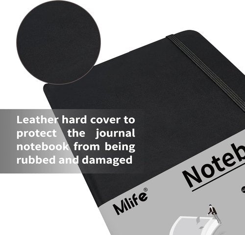 Mlife A5 Lined Journal Notebook - College Ruled, 196 Pages, 5.75" x 8.38", Hardcover - 3 Pack Black