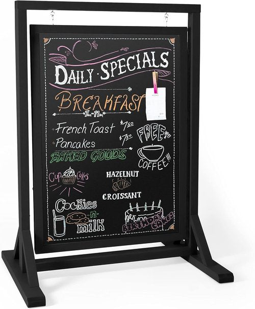 Ilyapa Rustic Double-Sided Chalkboard Sign - Black Magnetic A-Frame Menu Board for Sidewalks