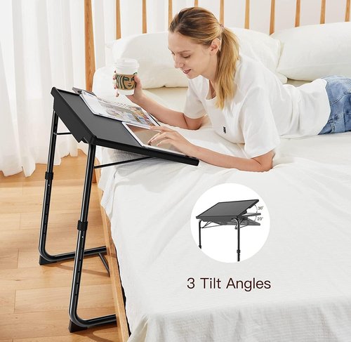 HUANUO Adjustable TV Tray Table - Versatile Folding Dinner Tray with 6 Height & 3 Tilt Options | Black