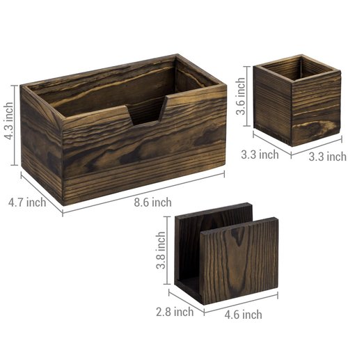 MyGift Magnetic Storage Trays, Rustic Burnt Solid Wood Magnet Office Supplies Baskets with Mail Sorter Slot, Stationery Organizers, and Marker Pen Holder Box, 3 Piece Set