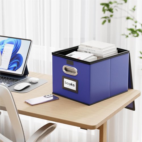 Huolewa Decorative Leather File Organizer - Set of 4 Stylish Storage Boxes with Lids for Home/Office