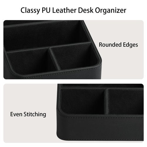 MEIBOOCH Remote Control Holder, PU Leather Small Desk Organizer for Men Women Nightstand Bedside Table Organizer Remote Caddy with Rounded Edges Design (Black)