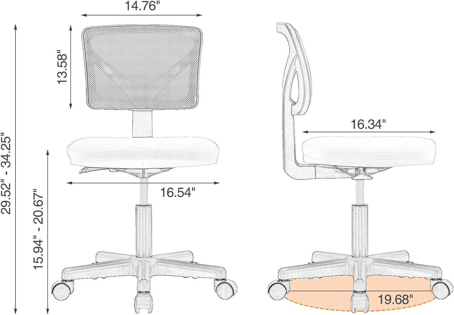 Sweetcrispy Ergonomic Small Office Chair - Low-Back Mesh Swivel Design with Lumbar Support | Classic Orange