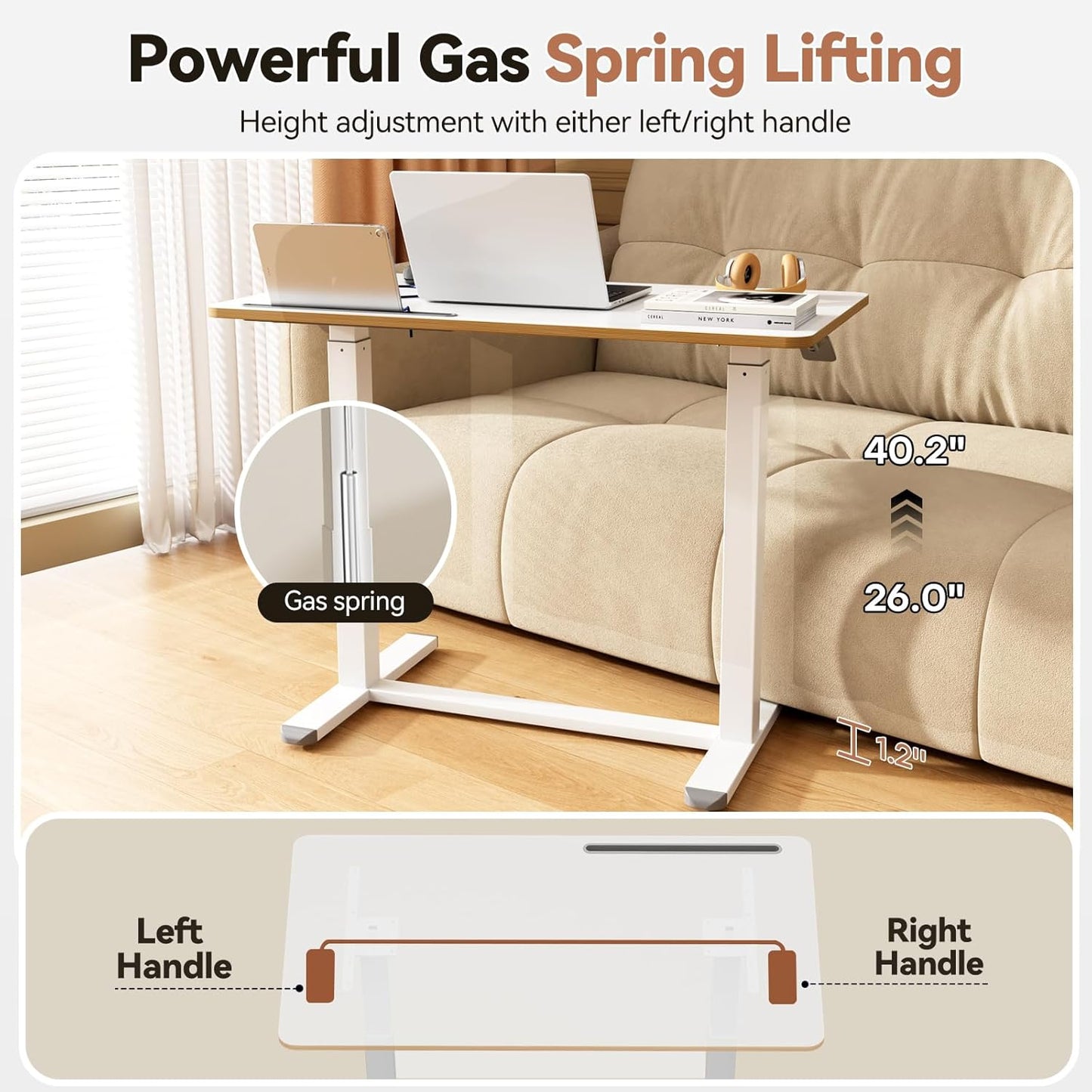 Skiennix Mobile Standing Desk - 35-Inch Height Adjustable Sit-Stand Workstation | White Portable Laptop Cart with Drawer