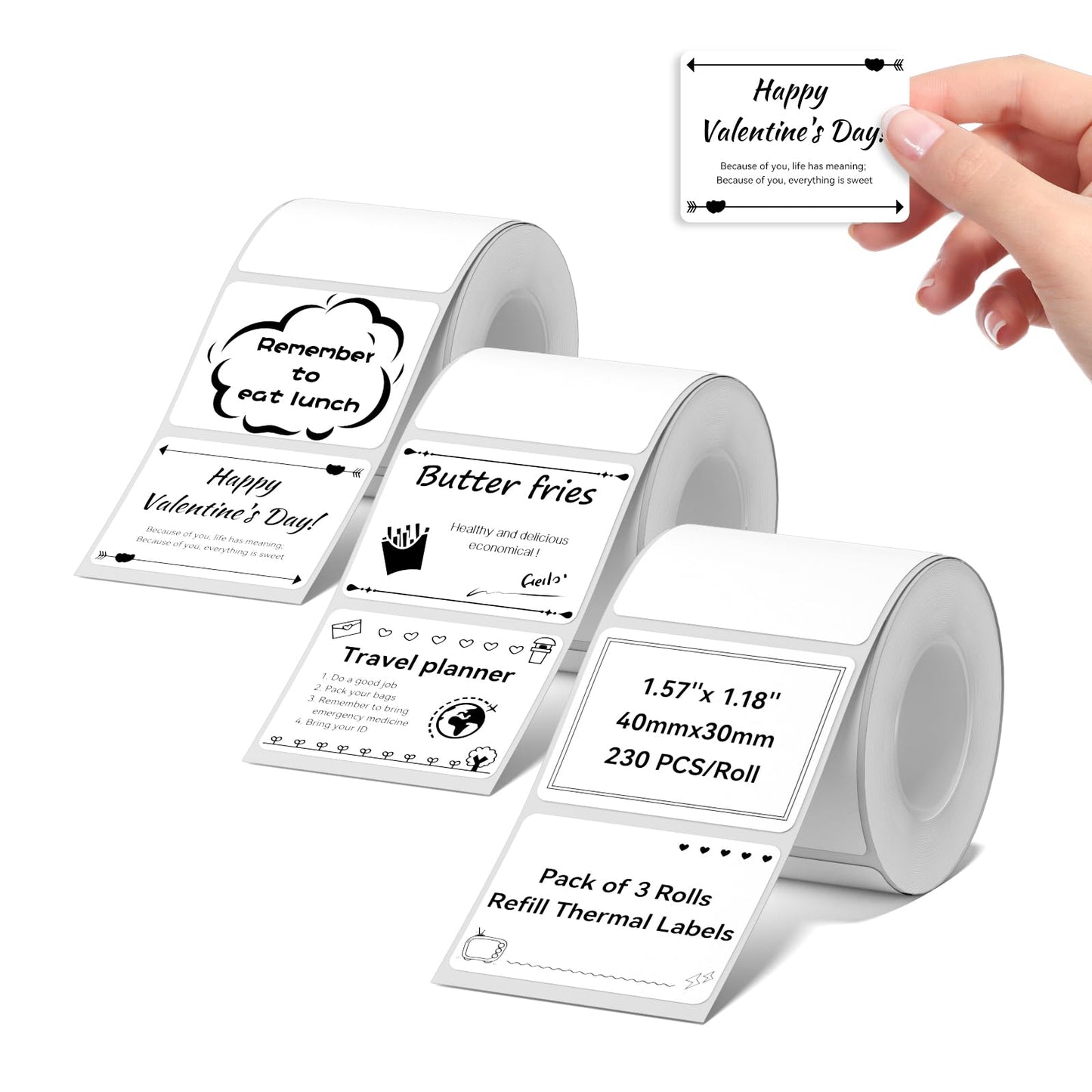 NIIMBOT 3 Rolls White Labels for B1 B21 B3S K3 Label Maker, 1.57'' x 1.18'' (40x30mm) Printer Labels, Food Labels for Jars, Personalized Editable Labels for Home/School/Office